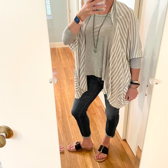 Splendid Striped Waterfall Open Front Cardigan - Picture 2 of 11